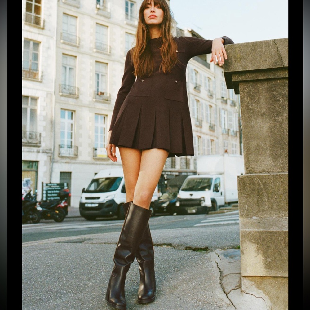 Zara pleated short knit dress